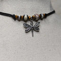 Dragonfly Pendant Ceramic Bead Silver-Tone Bohemian-Style Choker Necklace